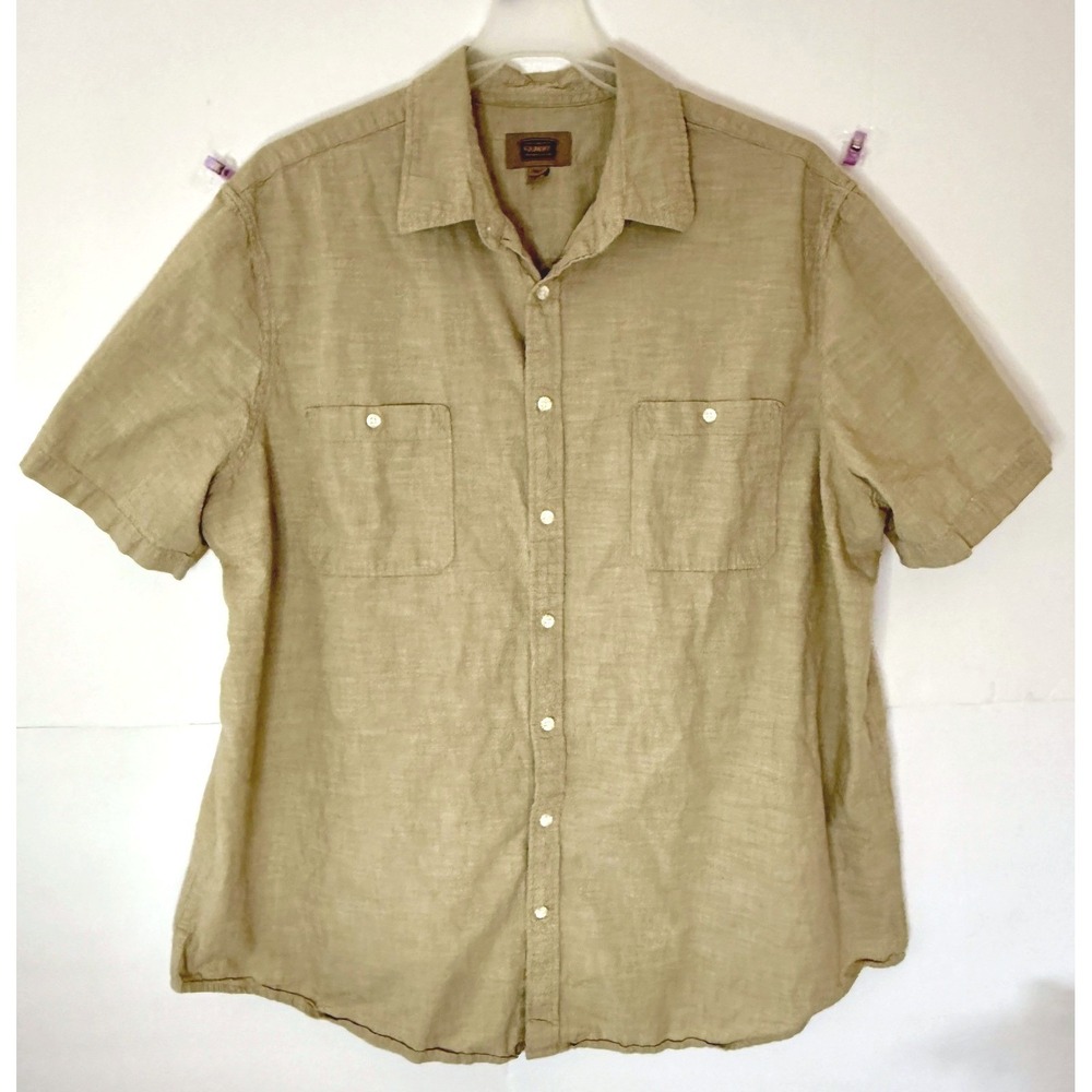 The Foundry Supply Mens 2XLT Tan Khaki Cotton Linen Short Sleeve Shirt Coastal